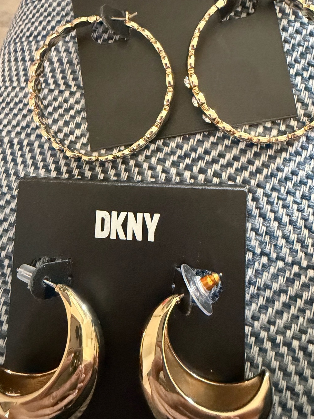 DKNY Gold Hoop and Crescent Drop Earring Set